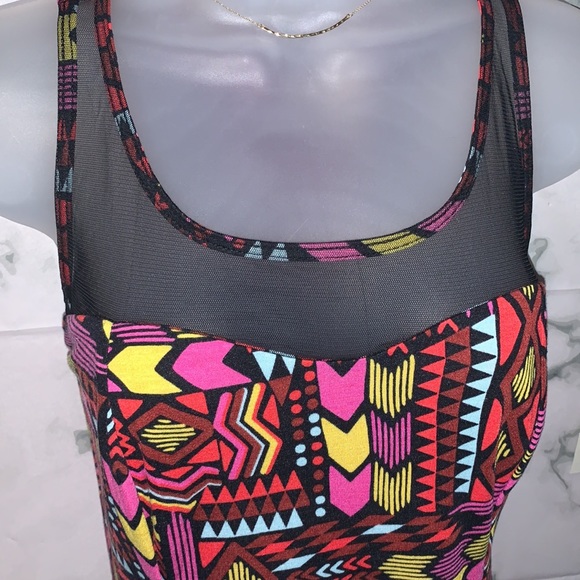 L Xhilaration Multi Color Geo Abstract Print Mesh Inlay Dress - Picture 6 of 14